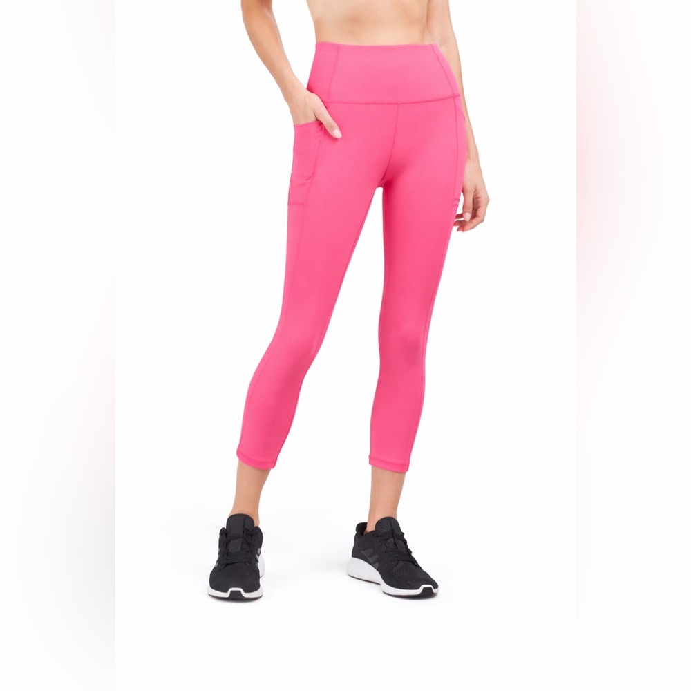 RBX Pink High Waisted Cropped Leggings Pocket Workout Yoga Pants Medium